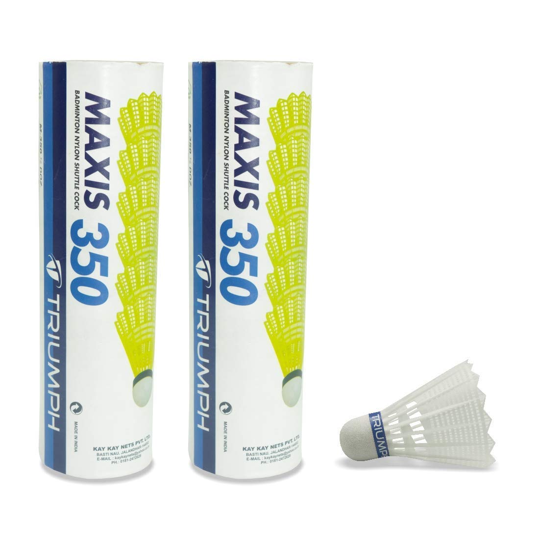 TRIUMPH MAXIS-350 White Nylon Badminton Shuttlecocks - 2 Sets (6 Pcs Total) - Durable & Consistent Flight for Training & Recreational Play