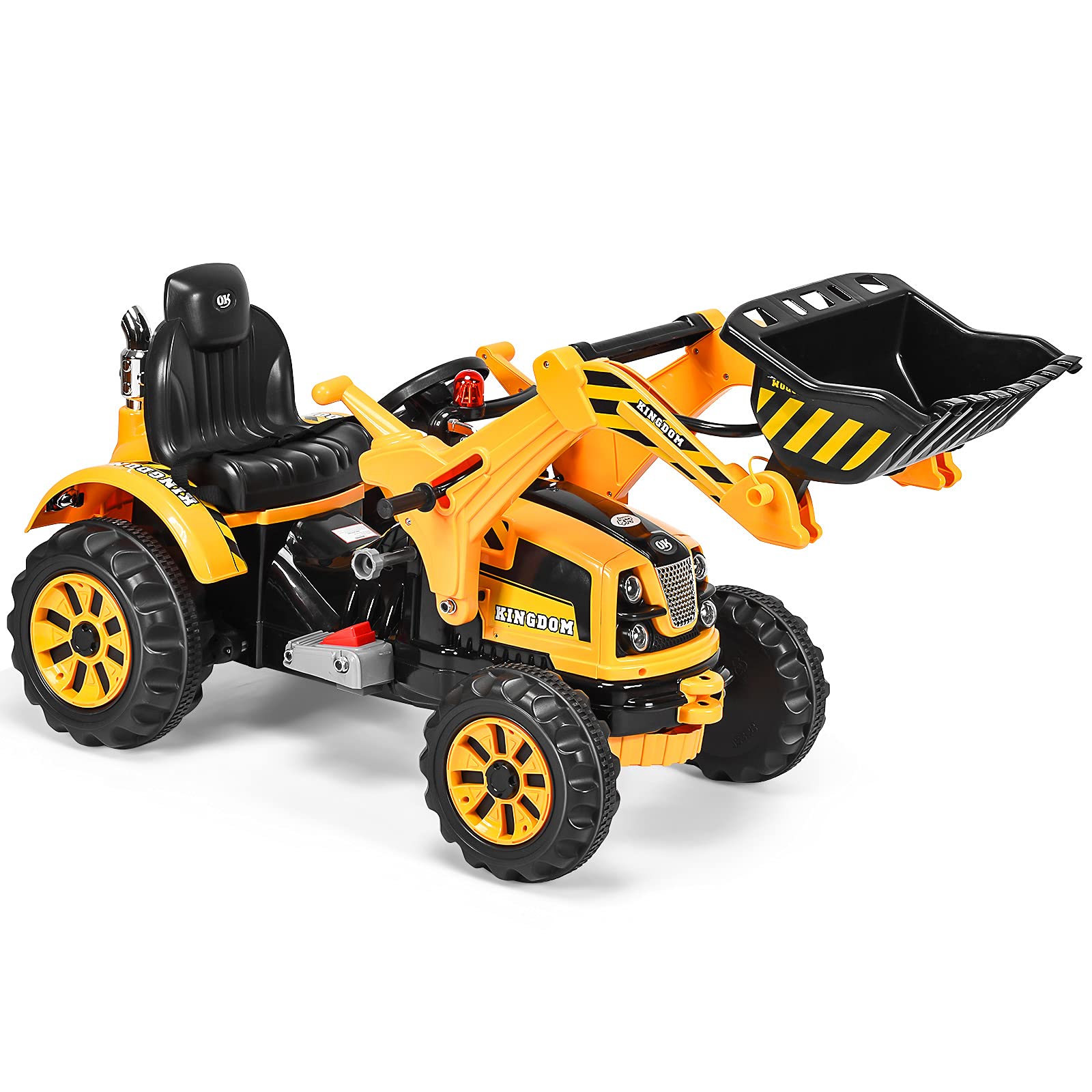 **COSTWAY 12V Kids Electric Tractor Toy with Adjustable Speed, Flexible Shovel & Comfortable Seat – Yellow Ride-On Tractor for Ages 3-8, 30kg Load Capacity – Perfect for Outdoor Play, Sandbox Fun & Backyard Adventures**