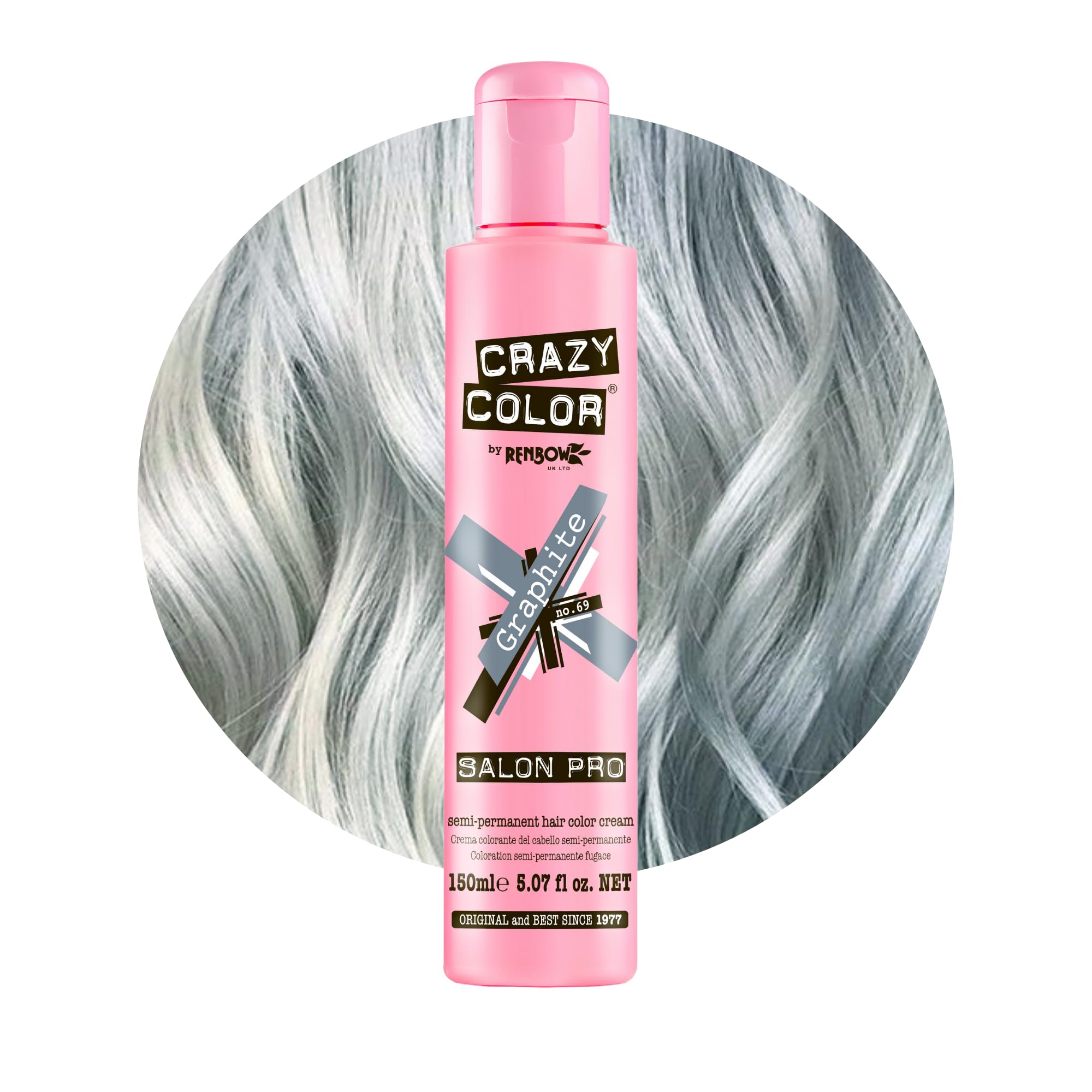 Crazy Color Salon Pro Semi-Permanent Hair Dye - 69 Graphite Gray for Women (5.07 oz) | Vibrant Long-Lasting Color for Brunettes & Blondes | Perfect for Salon Use, Home Coloring & Fashion Styling