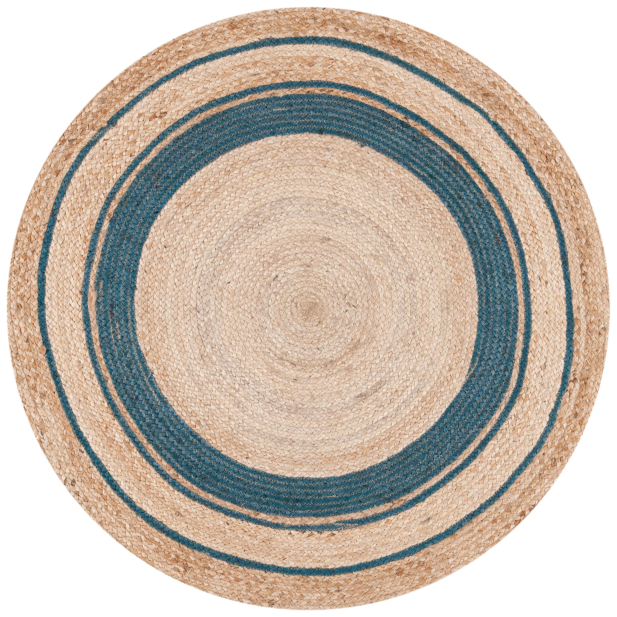 SAFAVIEH Handmade Boho Jute Area Rug 6' Round - Natural Fiber, Navy Blue, Farmhouse Style - Perfect for Living Room, Bedroom, or Country Home Decor