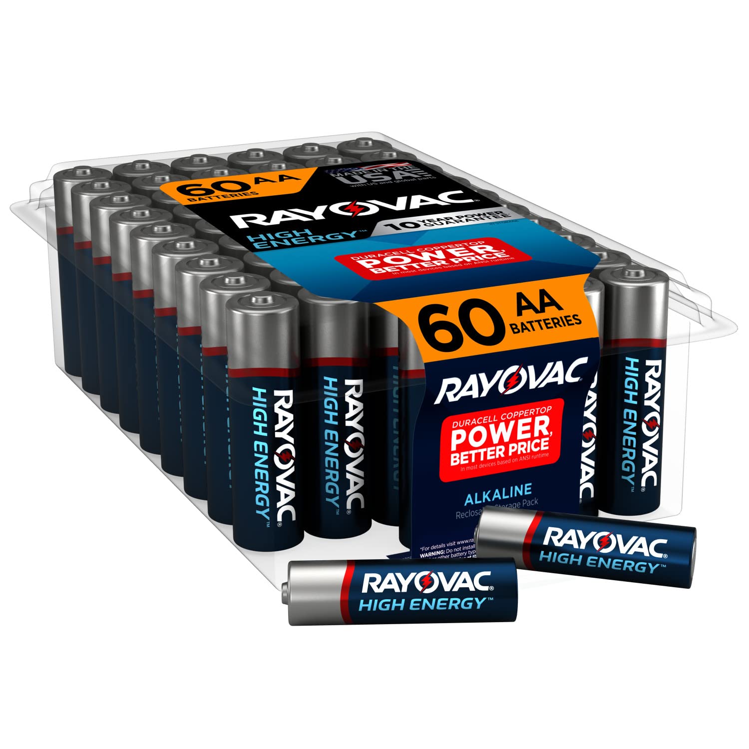 Rayovac AA Alkaline Batteries - 60 Pack | Long-Lasting Power for Toys, Flashlights, Remote Controls & More