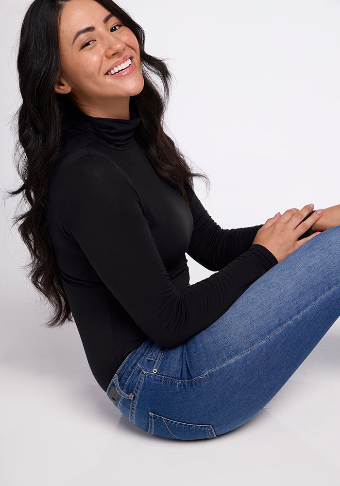 Kennedy Women's Black Bodysuit - Stretchy & Comfortable for Everyday Wear, Layering, and Casual Outfits