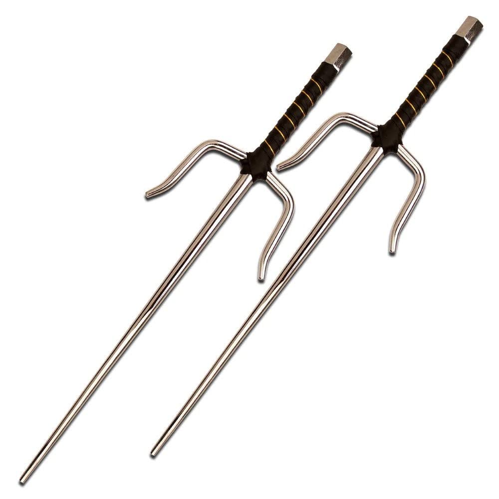 MedievalDepot Ninja Stealth Sai Set - Chrome Metal 21.5 Inch Martial Arts Weapons for Cosplay, Training & Collecting | Perfect for LARP, Halloween Costumes & Martial Arts Practice