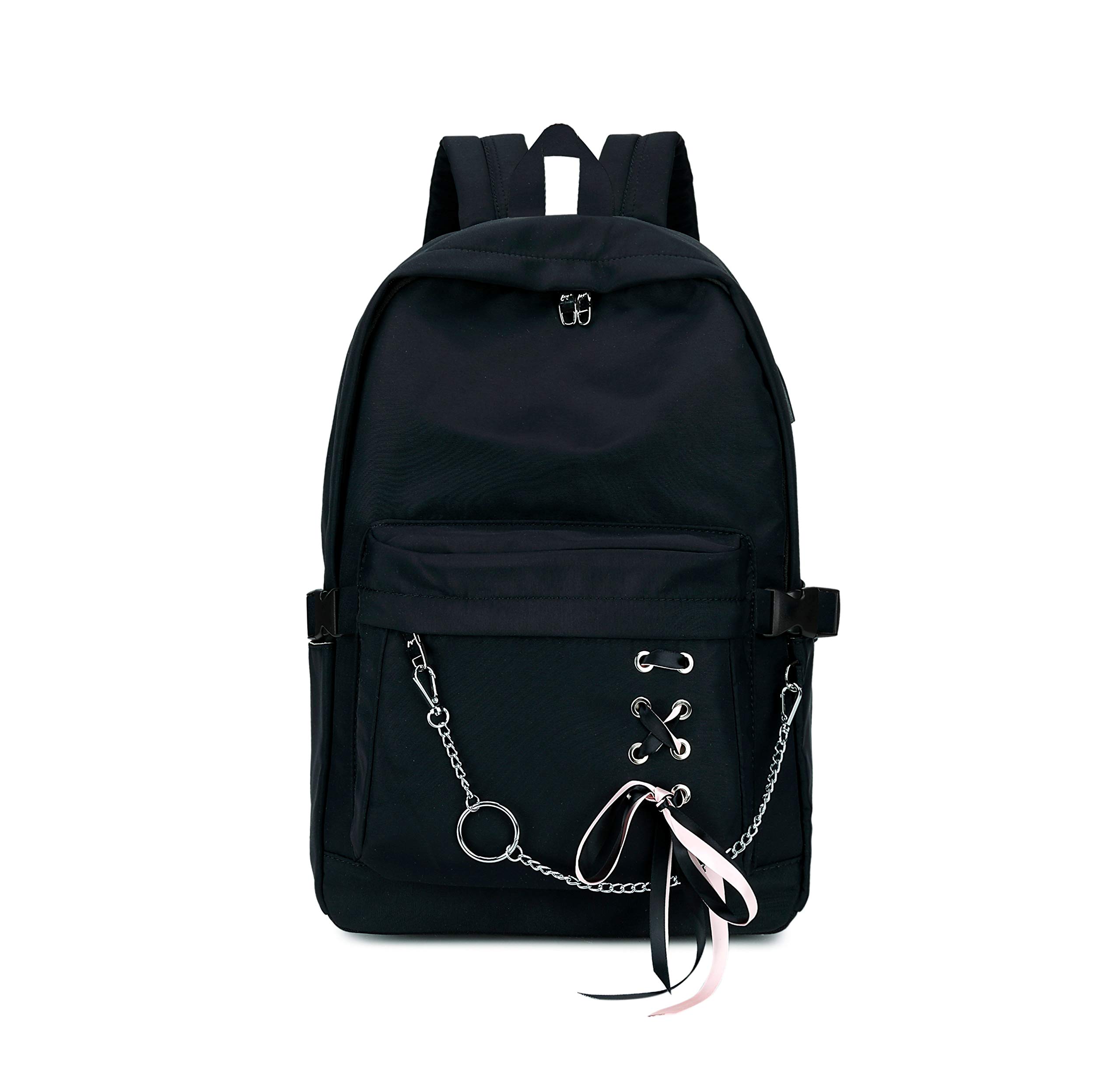 Stylish Black Classic Backpack for Women & Teen Girls - School Backpack with Chain Decor - Perfect for College, Travel & Everyday Use