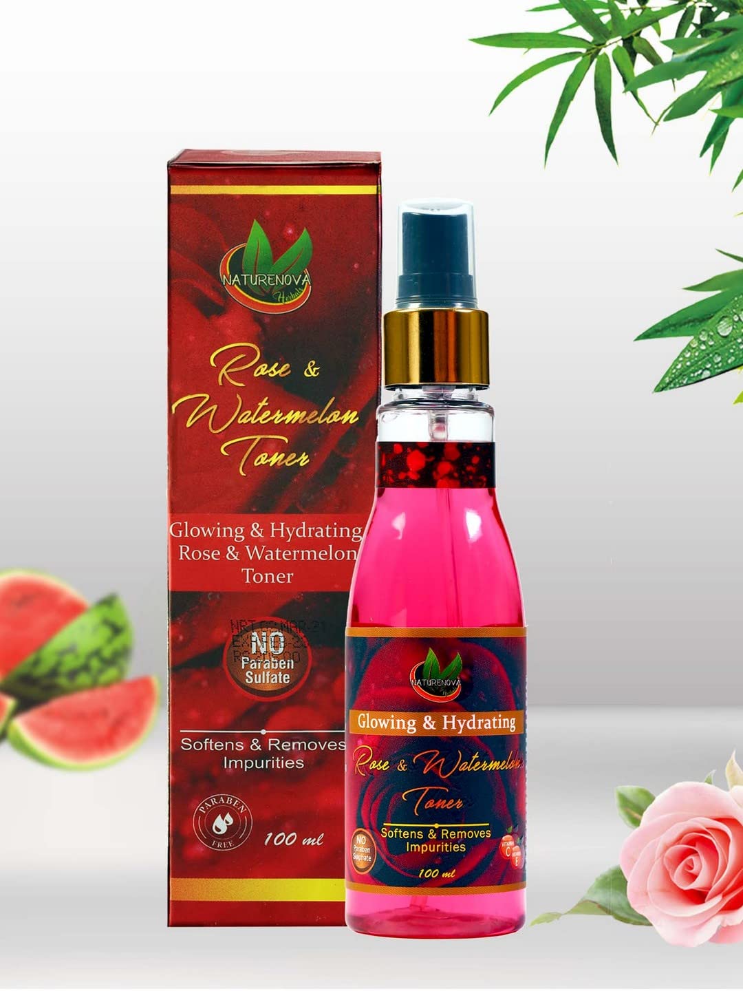 NatureNova Herbals Glowing & Hydrating Rose Watermelon Facial Toner - 100ml | Hydrating, Brightening & Soothing | Perfect for Dry, Dull Skin & Daily Skincare Routine