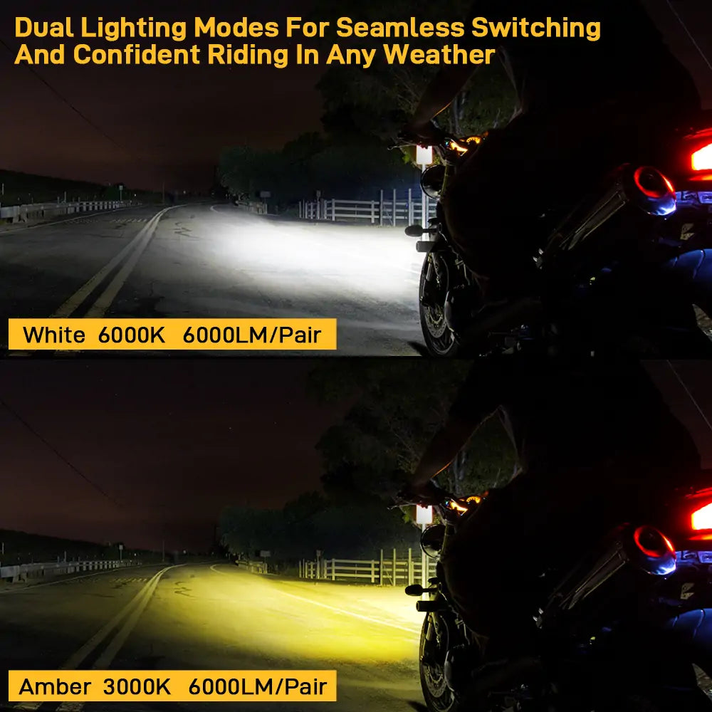 LOYO 60W LED Motorcycle Headlights - Amber & White Dual Color Off-Road Lights for Harley, Honda, Yamaha - Waterproof Fog Lights for Night Riding, Adventure & Off-Roading