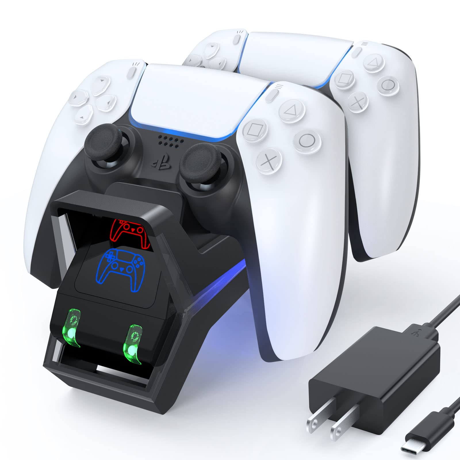 Fenolical PS5 Controller Charging Station - Dual Fast Charger Dock with 5V/3A AC Adapter & LED Indicator for Playstation 5 - Black | Perfect for Gaming Sessions & Multiplayer Setups