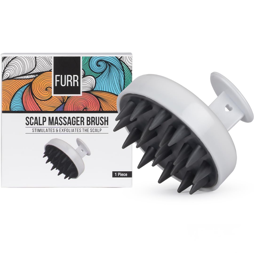 FURR Scalp Massager for Hair Growth - Soft Silicone Bristles with Removable Handle | Stimulates Blood Circulation, Reduces Dandruff & Prevents Hair Loss | Perfect for Dry Massage, Oil Treatment & Shampoo Application at Home or Salon