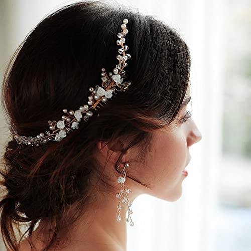Handmade Crystal Pearls Ceramic Flower Bridal Hair Comb - Elegant Wedding Headband & Tiara for Women - Perfect for Bridal Showers, Weddings, and Formal Events