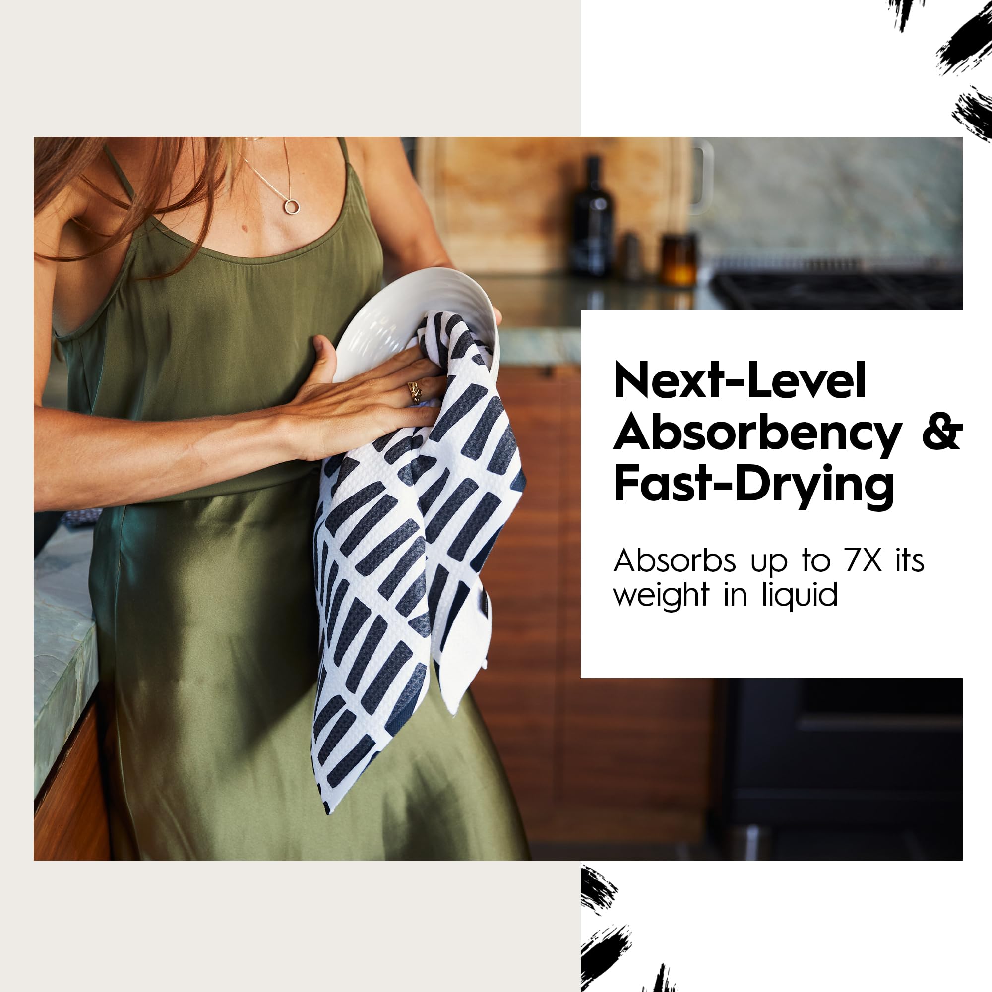 GEOMETRY Kitchen Tea Towel - Premium Quick Dry Microfiber Dish Towels 18x30 Inches - Super Absorbent & Lint-Free for Drying Dishes, Glassware & Countertops - Perfect for Kitchen, Dining & Hosting (1-Pack, Create Design)