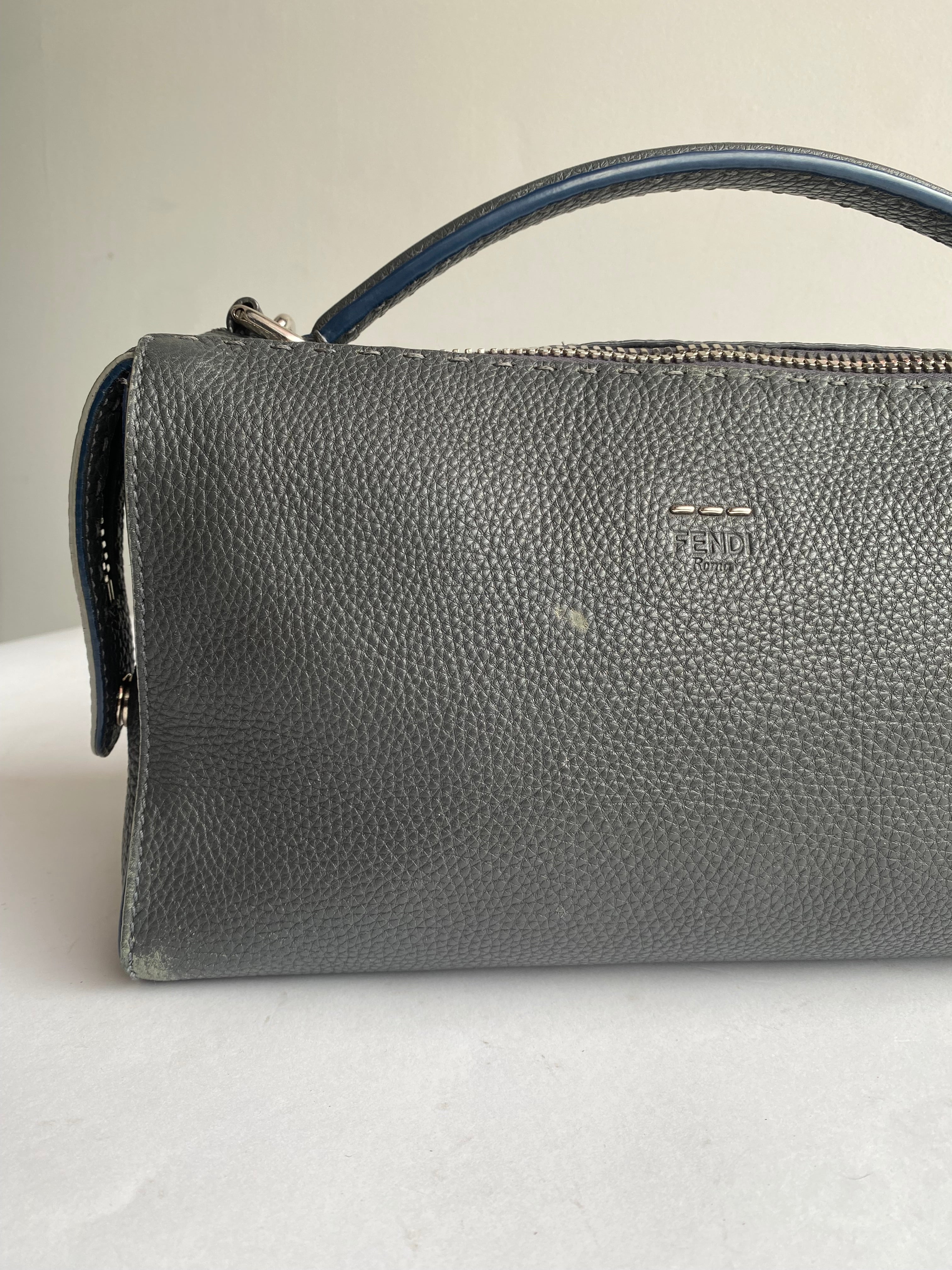 Fendi Slate Selleria Leather Boston Shoulder Bag for Women - Luxury Designer Handbag for Work, Travel & Everyday Use
