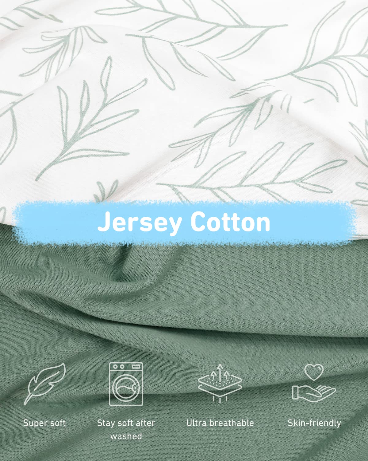 **Babebay 2-Pack Soft Cotton Fitted Crib Sheets for Boys & Girls - Neutral Sage Green, Fits Standard Crib & Toddler Mattress (52