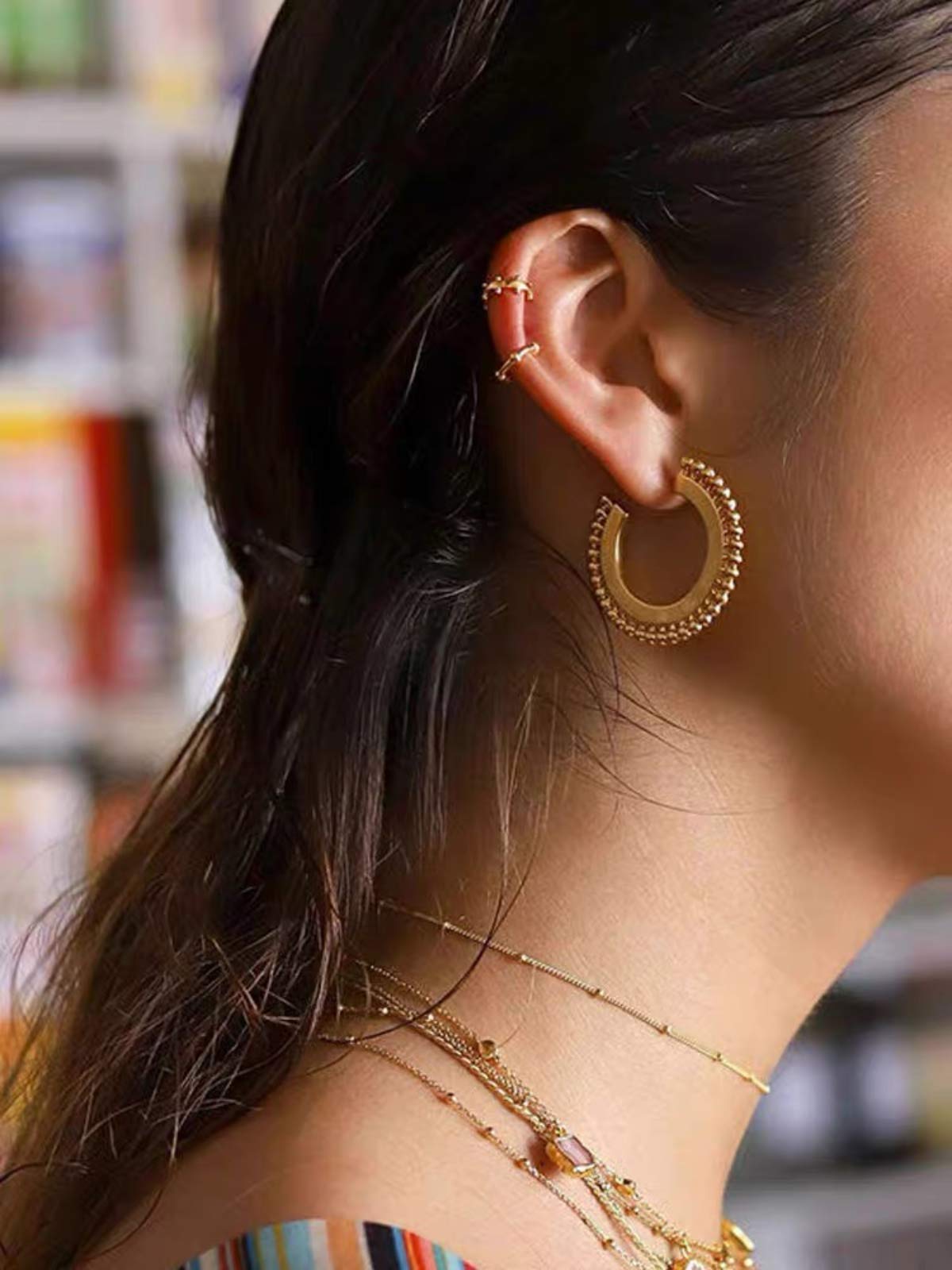 Chunky Thick Gold Hoop Earrings for Women - Hypoallergenic Stainless Steel Dangle Hoops - Medium Size Open Hoop Earrings for Sensitive Ears - Perfect for Parties, Weddings & Everyday Wear