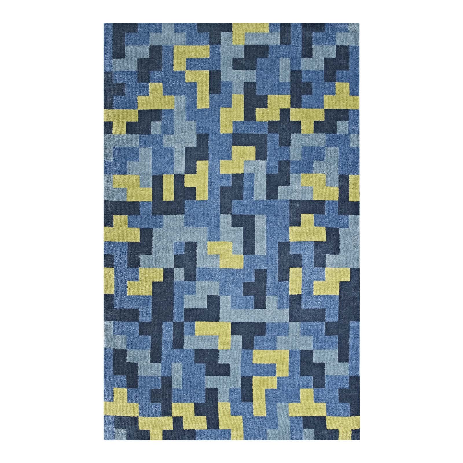 Modern Contemporary Urban Living Room Area Rug - Non-Slip Floor Carpet Runner in Navy Blue Fabric for Lounge, Bedroom & Entryway Decor