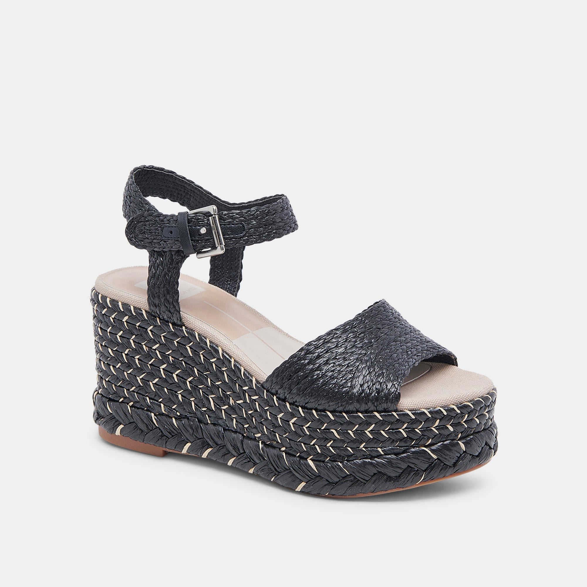 TIAGO WEDGES BLACK RAFFIA - Women's Comfortable Summer Sandals with Cushioned Footbed | Perfect for Beach, Vacation, and Casual Outings