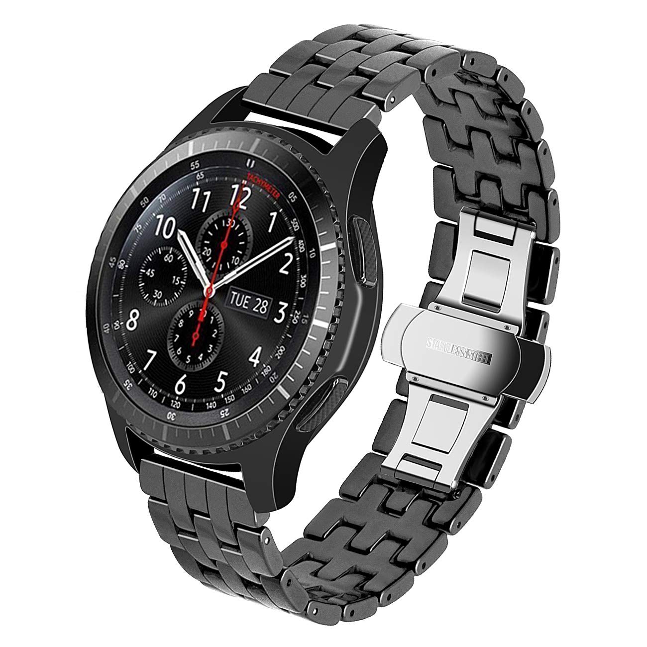 20mm 22mm Ceramic Watch Band Strap for Men & Women - Quick Release Bracelet with Stainless Steel Butterfly Buckle, Tapered Removable Links in Black & White - Perfect for Dress Watches, Business & Casual Wear