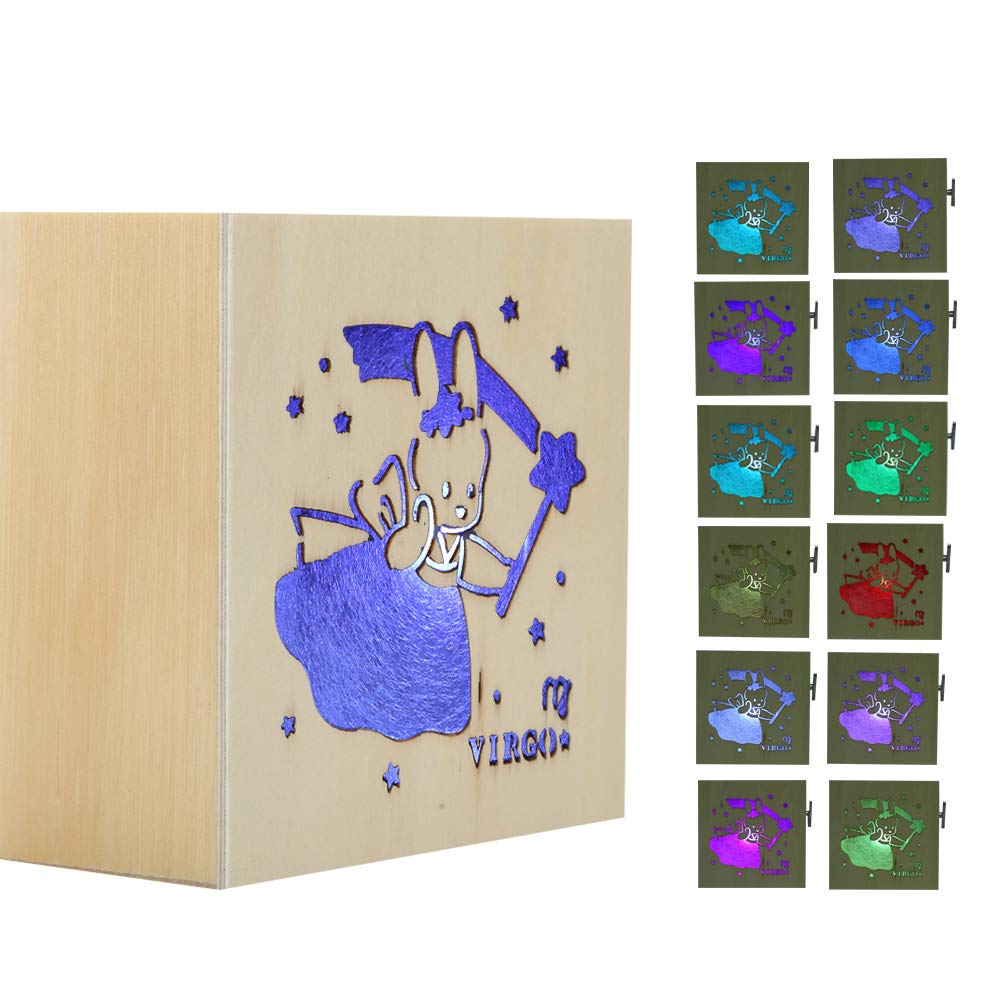 Pssopp Hand Crank Music Box - Luminous Wooden Musical Gift Box with Virgo Design, Plays 'Castle in The Sky' Melody | Perfect for Birthday Gifts, Home Decor & Romantic Moments