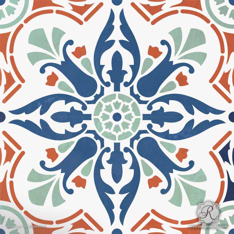 Majorca Tile Stencil - Reusable DIY Mosaic Painting Template for Floors, Walls & Furniture - Perfect for Home Decor, Bathroom Renovation & Craft Projects