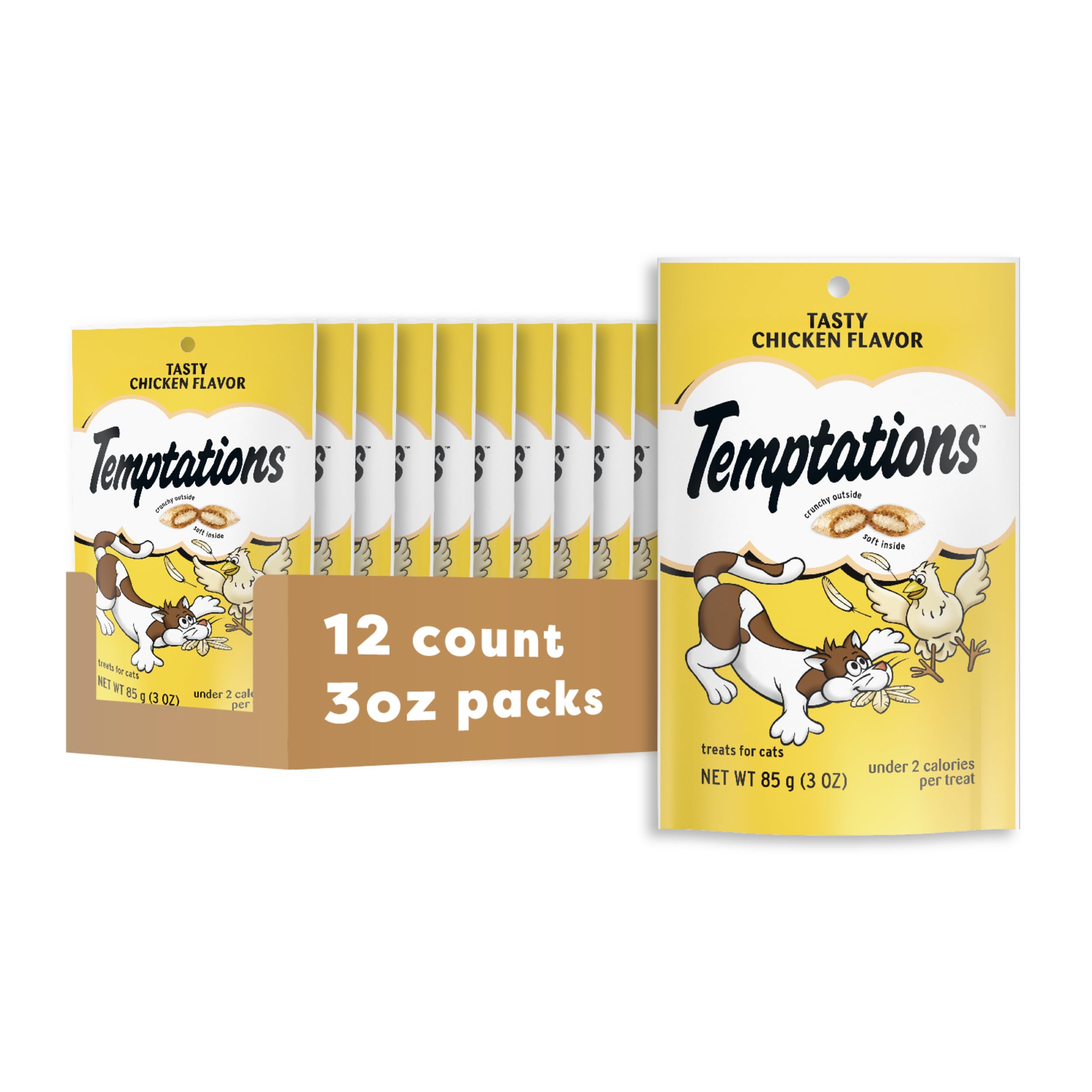 Temptations Classic Crunchy & Soft Cat Treats - Tasty Chicken Flavor 3oz Pouch (12 Pack) | Healthy Snacks for Indoor & Outdoor Cats | Perfect for Training, Rewards & Bonding