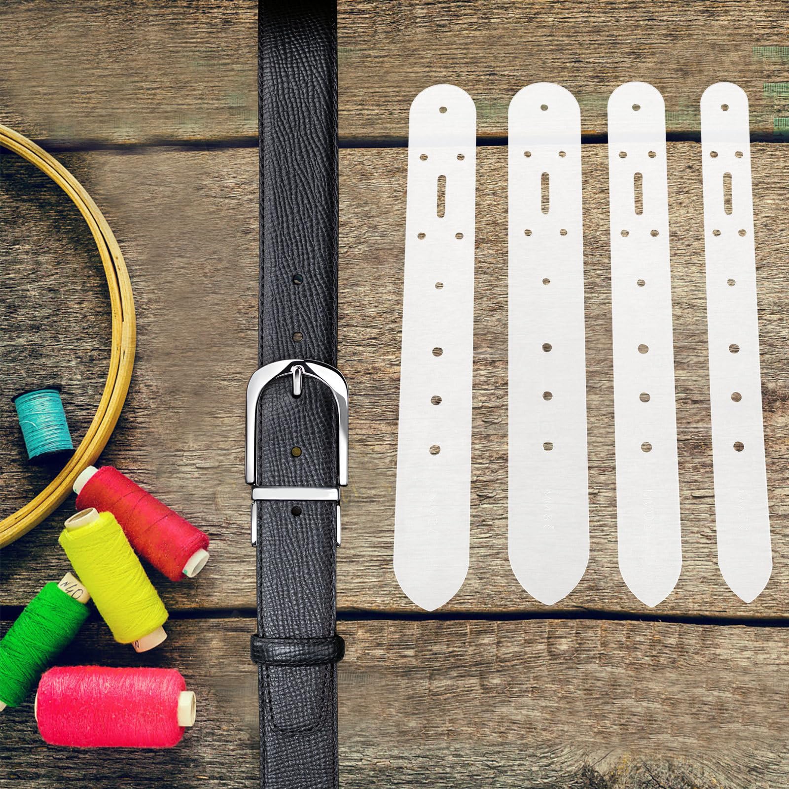 LALAFINA 4-Piece Belt Hole Punch Template Set - 25mm/30mm/35mm/38mm Leather Craft Tools for DIY Belts, Watch Bands & Accessories (Translucent) - Perfect for Leatherworking, Watch Repair & Craft Projects