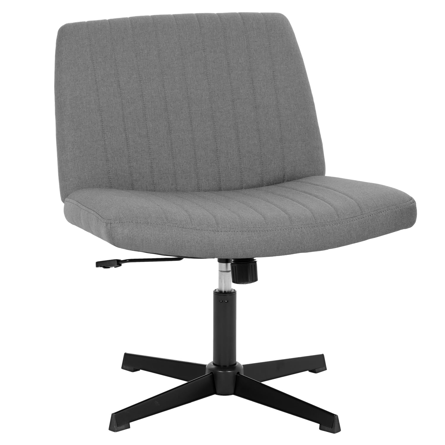 Ergonomic Armless Swivel Office Chair - Modern Criss Cross Design, Height Adjustable, No Wheels, Wide Seat for Home Office & Computer Desk - Grey - Perfect for Work, Study, and Vanity Areas