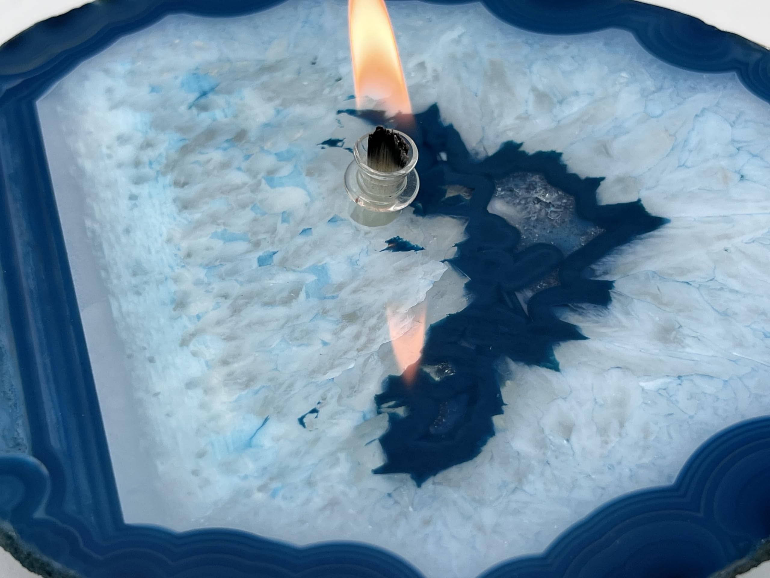 Handmade Teal Agate Rock Oil Candle - 4.5x5.5 Inch Natural Stone Lamp for Home Decor, Meditation & Spa Relaxation | Found In The Ground Candles #4408