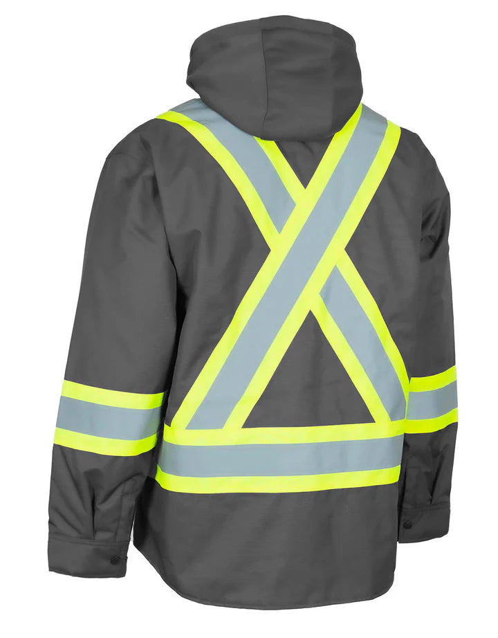 Forcefield Hi-Vis Hoodie Shacket with Detachable Hood - Reflective Safety Workwear for Construction & Outdoor Activities | OSHA Compliant Work Jacket for Men & Women