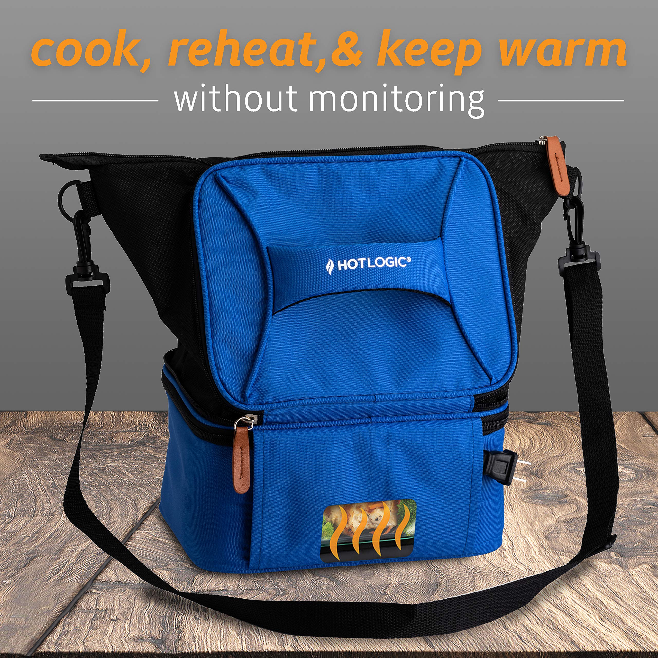 HotLogic 16801192-BL Portable Food Warmer Lunch Bag with 12V Car Adapter & Glass Dish - Blue | Keep Meals Warm at Work, School, or Road Trips