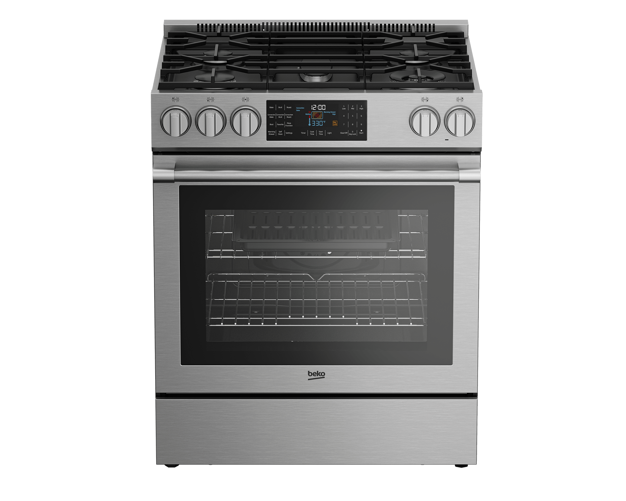 Beko SLGR30532SS 30-Inch Stainless Steel Slide-In Gas Range with 5 Burners - Perfect for Modern Kitchens & Home Cooking