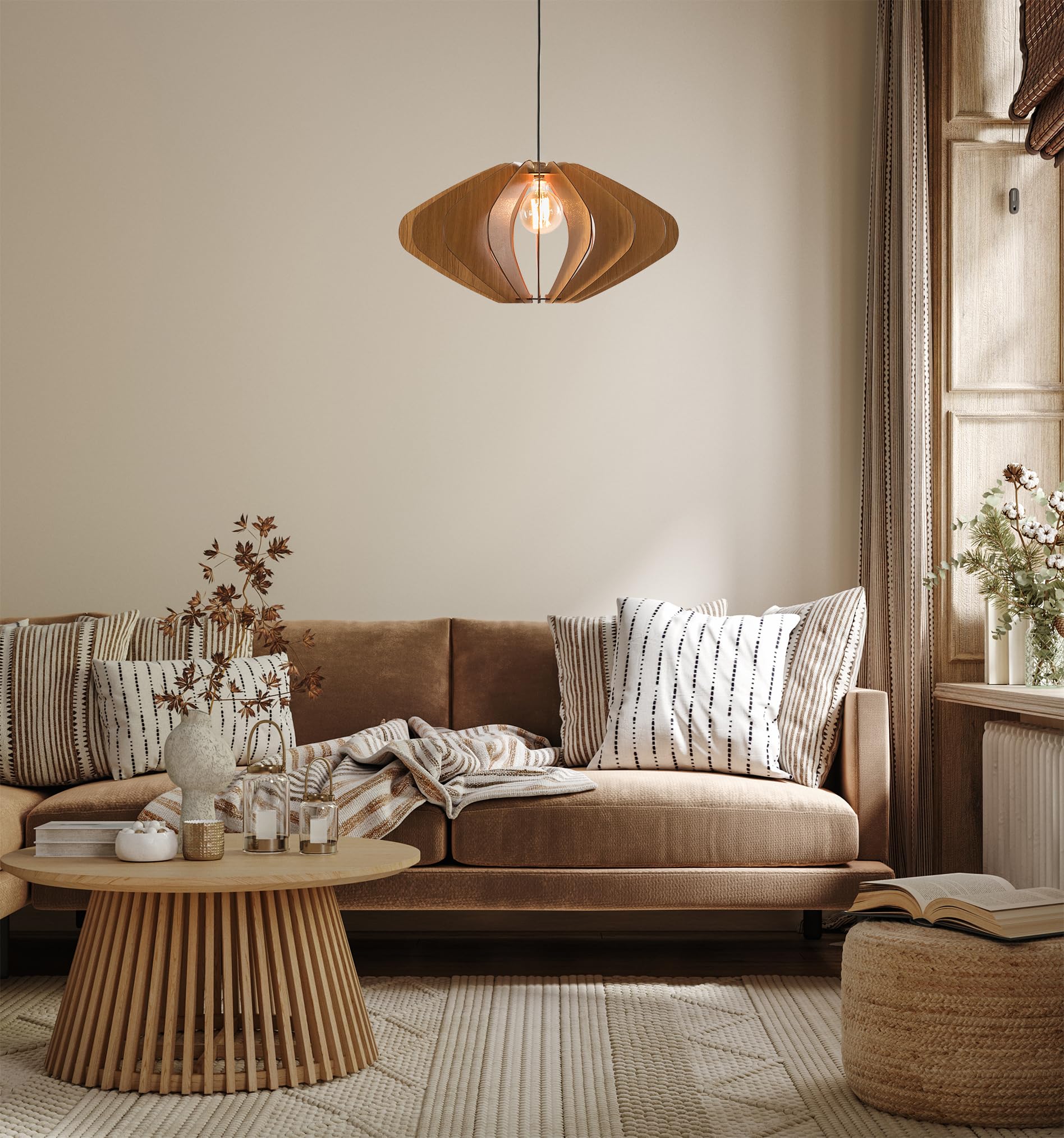 ELEIPSE Wood Pendant Light - Mid Century Modern Chandelier with Natural Wood Finish | Hanging Lamp for Dining Room, Kitchen Island, Living Room & Bedroom | Modern Light Fixture for Home Decor
