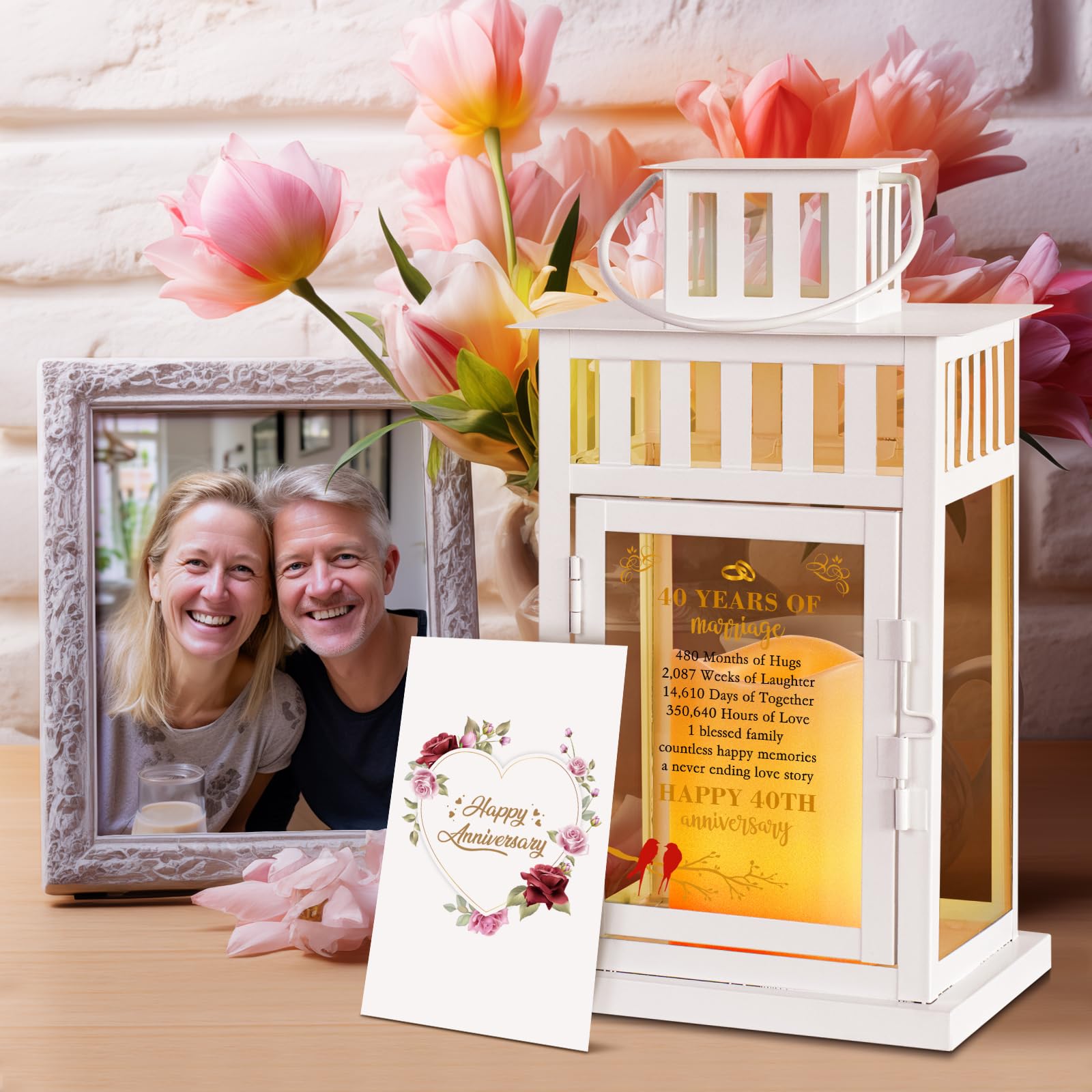 40th Wedding Anniversary Lantern - Romantic Gift for Couples, Parents, Spouses & Grandparents - Elegant Ruby Anniversary Decor for Home, Party & Special Occasions