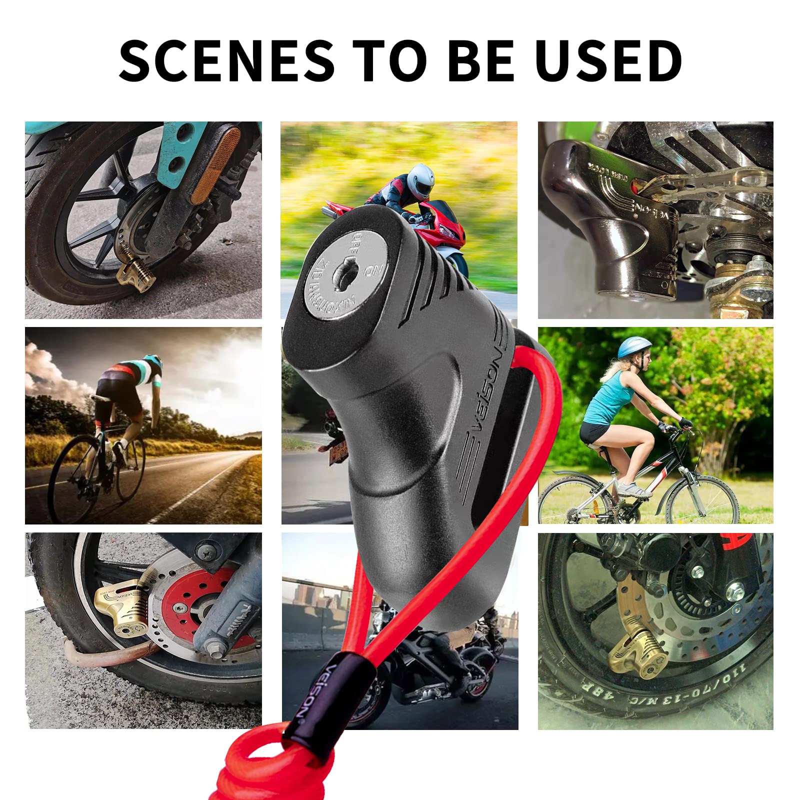 Heavy Duty Motorcycle Lock - Anti-Theft Combination Cable Lock with Key, Mini Disc Brake Lock for Bikes & Scooters | Secure Your Ride at Home, Travel & Outdoor Adventures (Black)