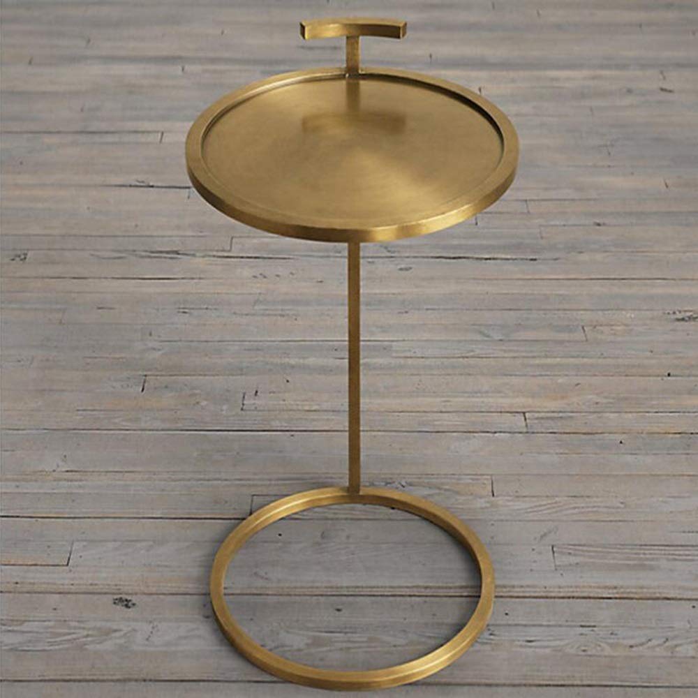 Gold Round Bistro Side Table with Tray - 15.74