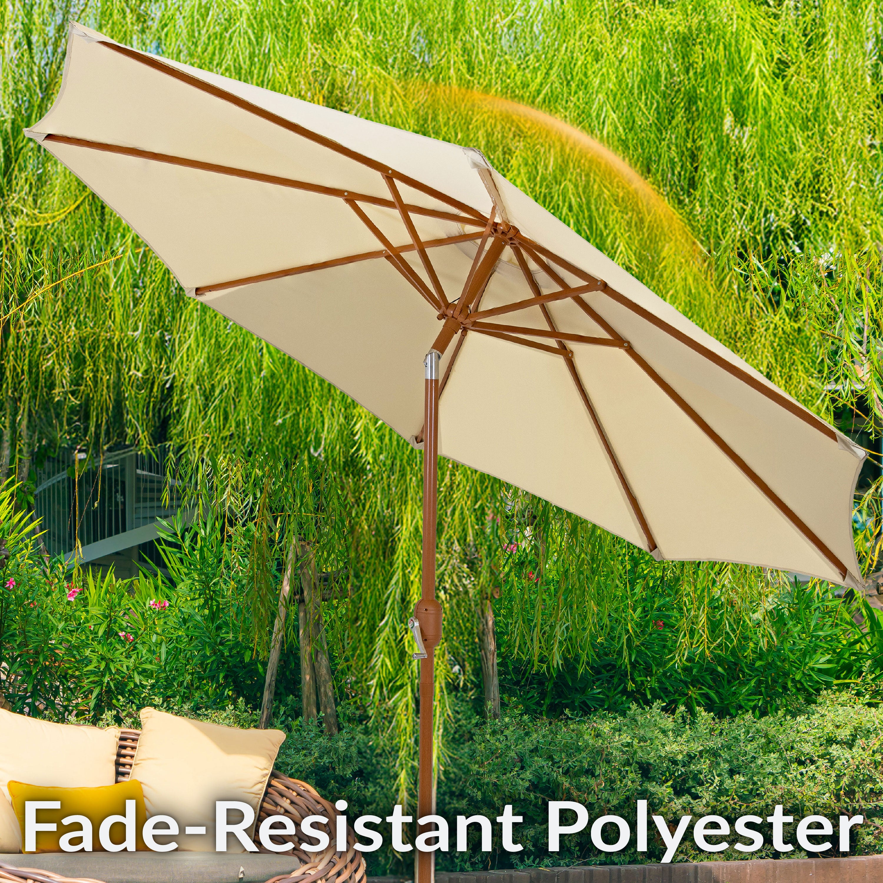 Sunnydaze 8.5 ft Outdoor Patio Umbrella with Realistic Woodgrain Finish - Perfect for Backyard, Poolside, and Garden Shade
