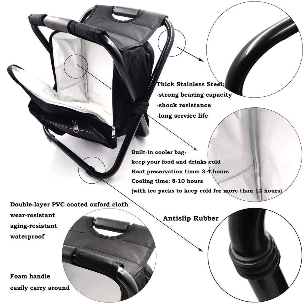 Portable Folding Stool with Insulated Cooler Backpack - Lightweight Camping Chair for Beach, Fishing, Hiking & Outdoor Adventures - Perfect for Picnics, Tailgating & Travel