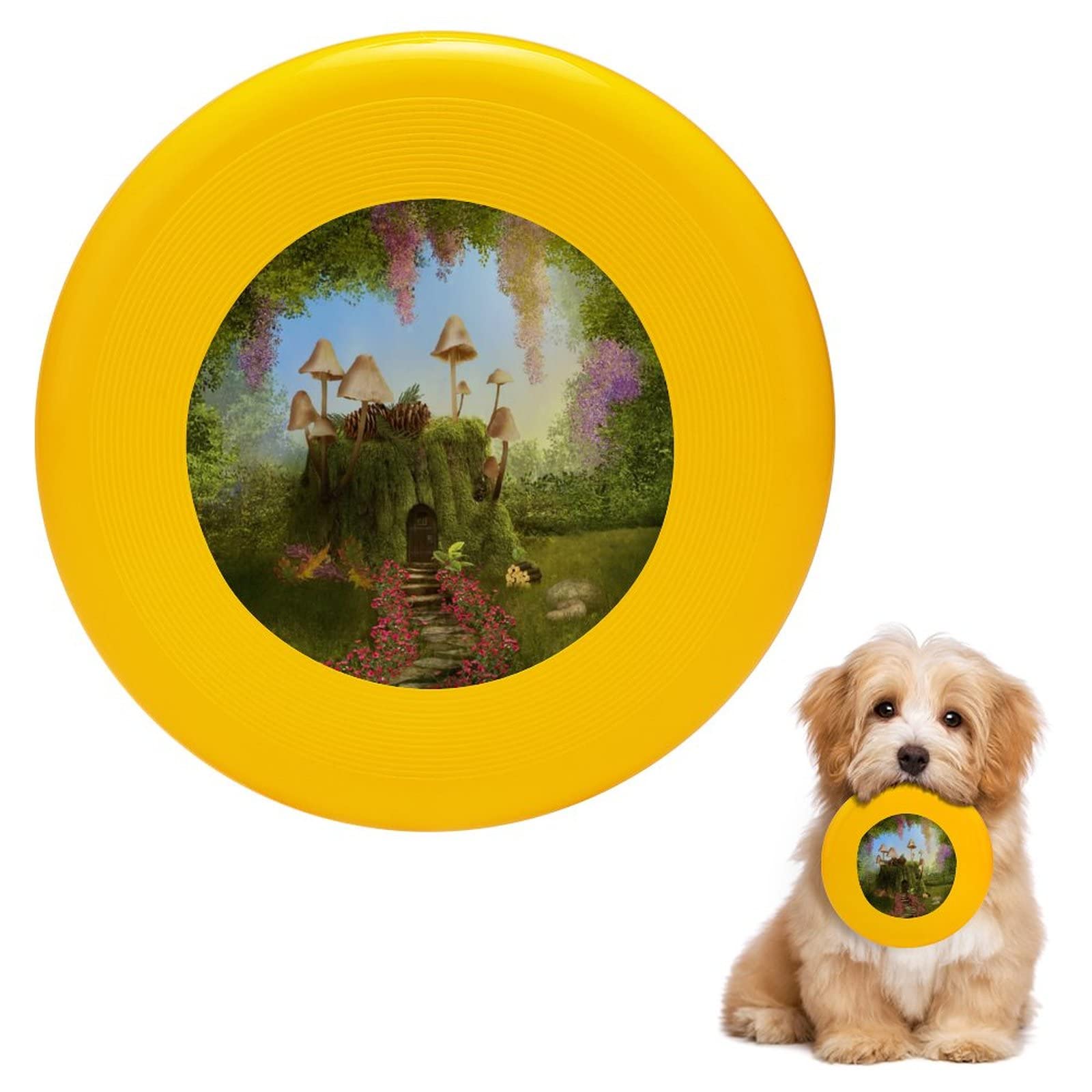 Fantasy Tree Trunk Dog Bowl with Mushroom Design - Round Flying Disc Toy for Training, Outdoor Sports & Feeding | Perfect for Backyard Play, Dog Agility & Camping