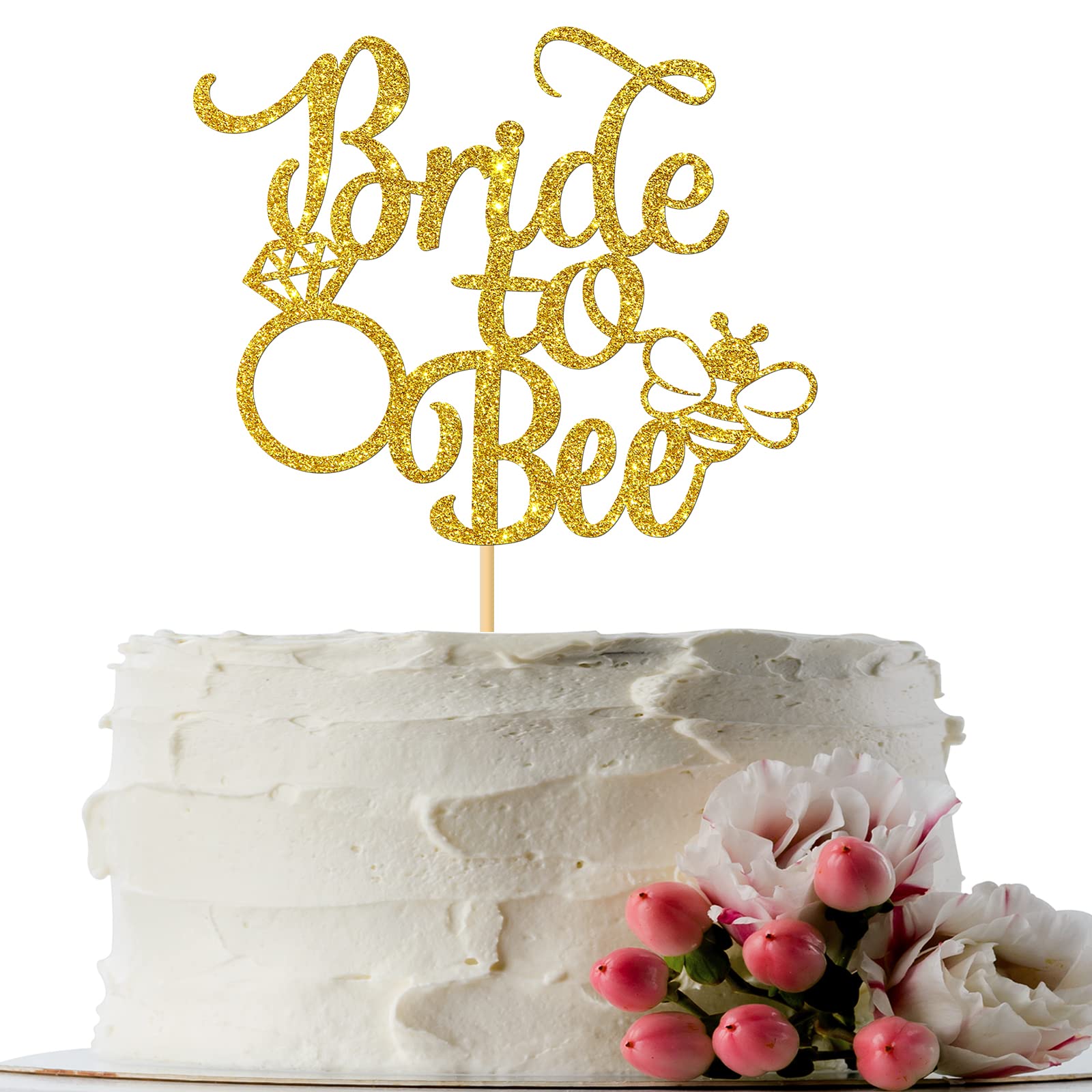 INNORU Bumble Bee Cake Topper for Wedding - Gold Glitter Bride to Bee Decorations for Bridal Shower, Hen Party & Wedding Reception (Bee Theme Party Supplies)