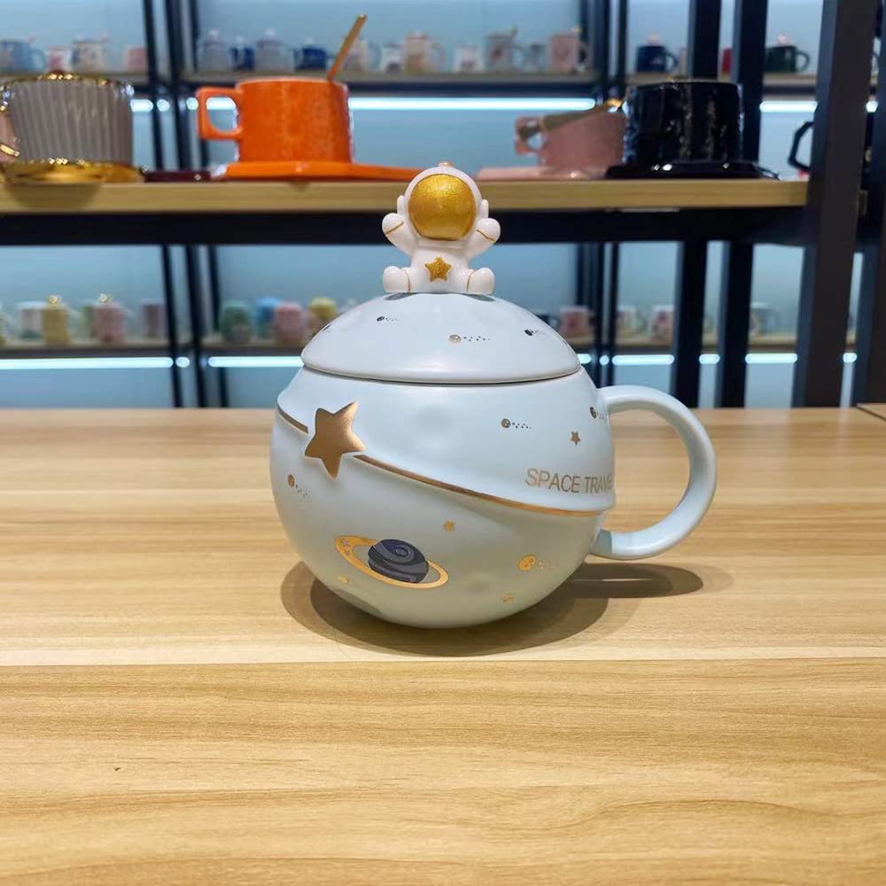 3D Astronaut Mug with Spoon - Ceramic Coffee & Milk Cup for Kids, Space-Themed Cartoon Tea Cup - Perfect Universe Birthday Gift (Space Travel Blue) - Ideal for Kids' Parties, Space Enthusiasts & Unique Home Decor