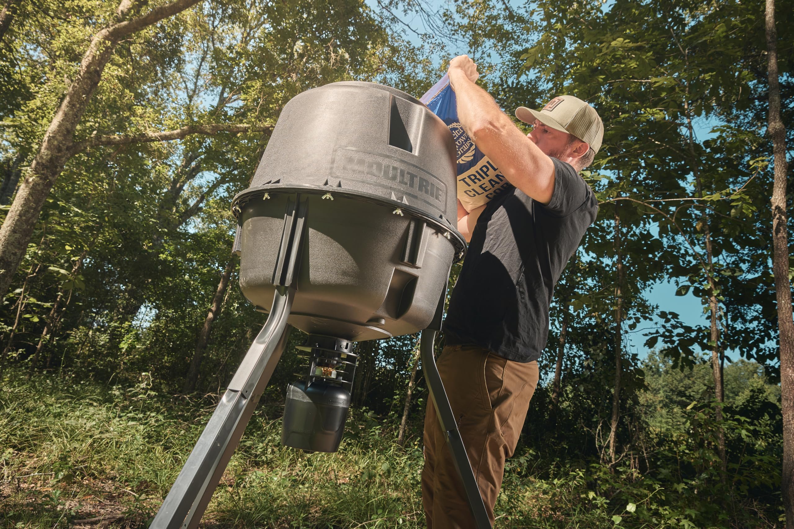 Moultrie 30-Gallon Deer Feeder Tripod with Quick-Lock Hopper System - Digital Timer & 200 lb Capacity - Durable Polymer & Metal Spin Plate for Hunting & Wildlife Attraction - Perfect for Deer Hunting, Wildlife Observation & Game Management