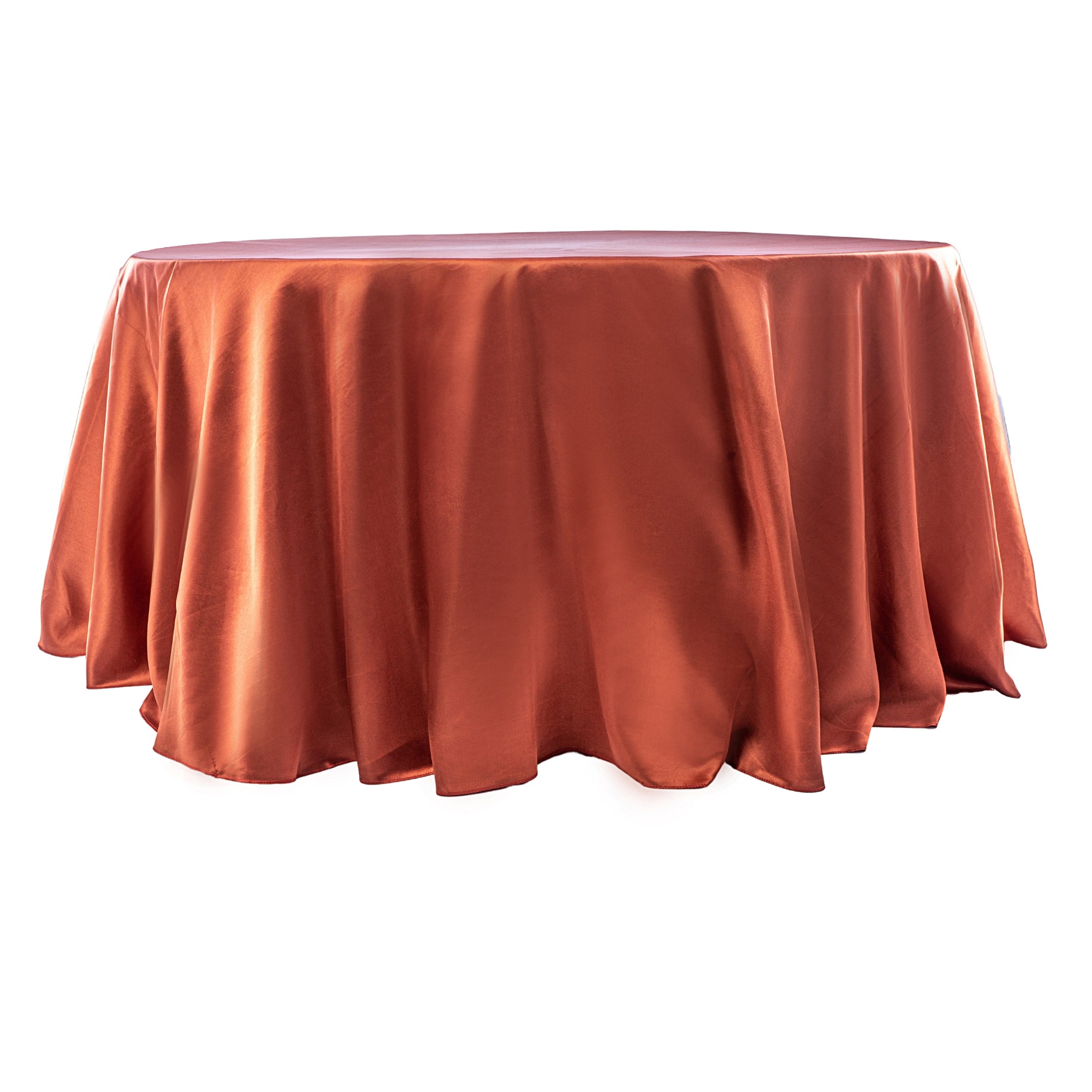 Elegant 120 Inch Round Satin Tablecloth in Rust - Perfect for Weddings, Banquets, and Formal Dining Events