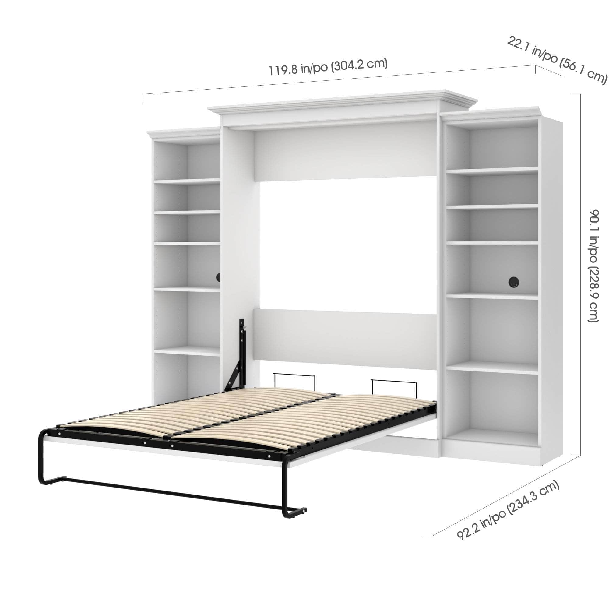 Versatile Queen Murphy Wall Bed with 2 Built-in Storage Units (115 Inch) - Space Saving White Foldable Bed for Small Apartments & Guest Rooms