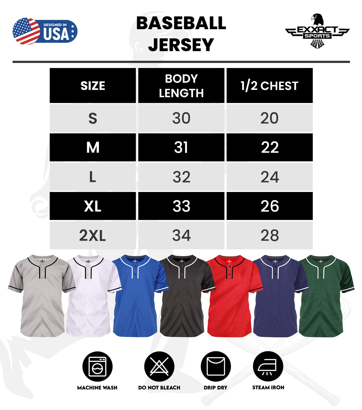 Exxact Sports Blank Baseball Jersey for Men & Women - 2-Button Plain Baseball Uniform for Softball & Baseball Players - Perfect for Team Sports, Practice Games & Casual Wear