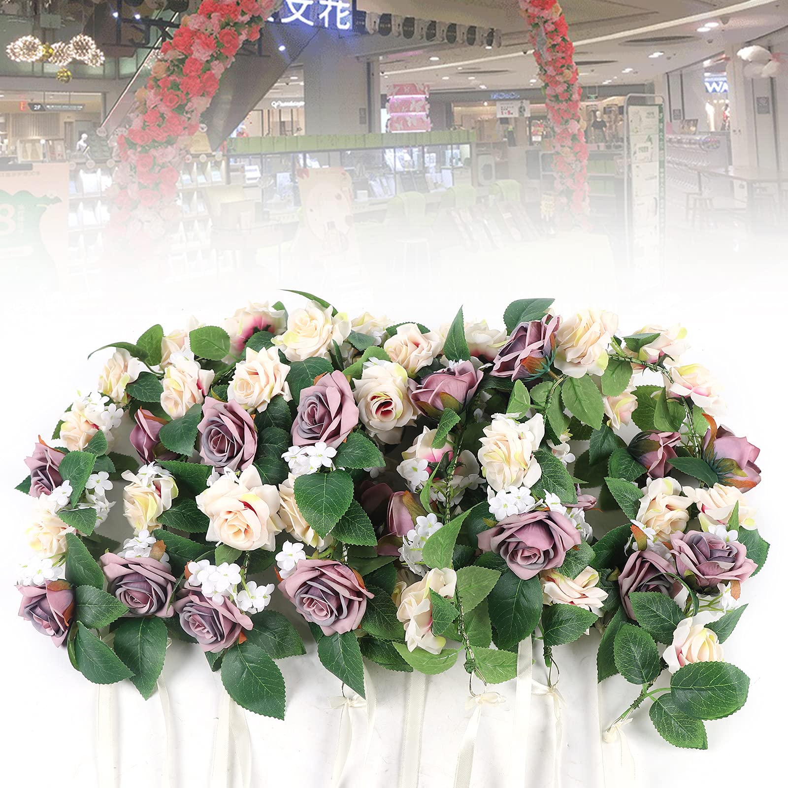 6PCS Handmade Artificial Rattan Rose Garland - Wedding Table Centerpiece, Floral Runner, Lantern Wreath, Home & Party Decoration - Perfect for Wedding, Baby Shower, Bridal Shower, and Home Décor