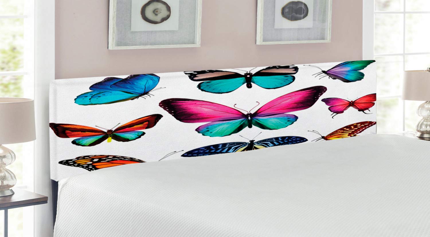 Ambesonne King Size Butterfly Headboard - Vibrant Spring Nature Design with Colorful Wings & Memory Foam - Upholstered Decorative Metal Bed Frame for Bedroom Decor | Perfect for Master Bedrooms, Guest Rooms & Bohemian Style Homes