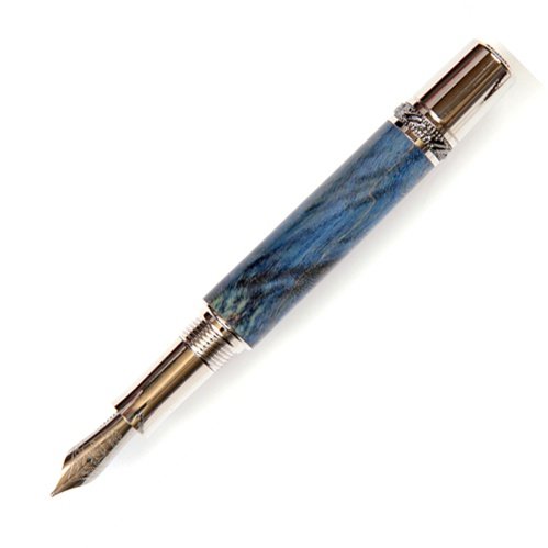 Lanier Majestic Fountain Pen - Black Titanium with Blue Maple Burl Wood - Luxury Writing Instrument for Professionals & Gift Giving - Perfect for Office, Calligraphy & Special Occasions