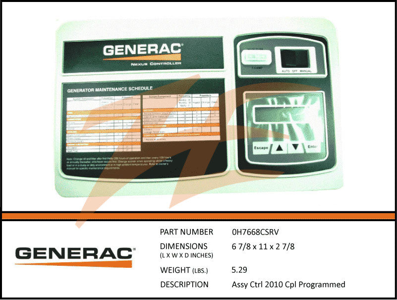 Generac 0H7688DSRV Nexus Liquid Cooled Generator Control Panel - Replacement Part for Standby Generators - Perfect for Home & Commercial Power Backup Systems