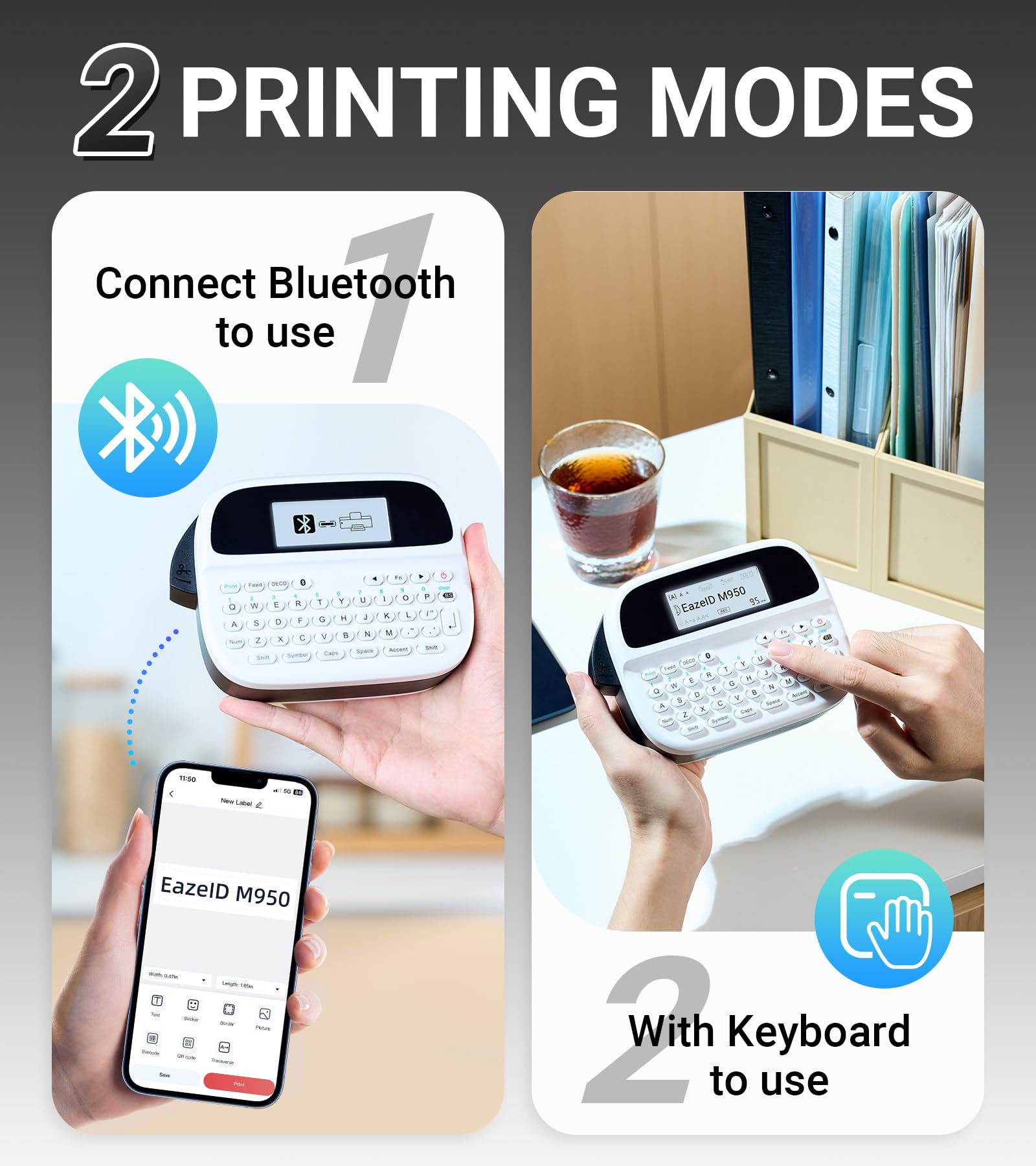 Rechargeable Label Maker Machine with Keyboard - M950 Handheld Label Printer | 12mm MZ-Tape, Backlit LCD Screen, Multiple Fonts & Icons | Perfect for Home, Office, Classroom Organization & Storage Labeling