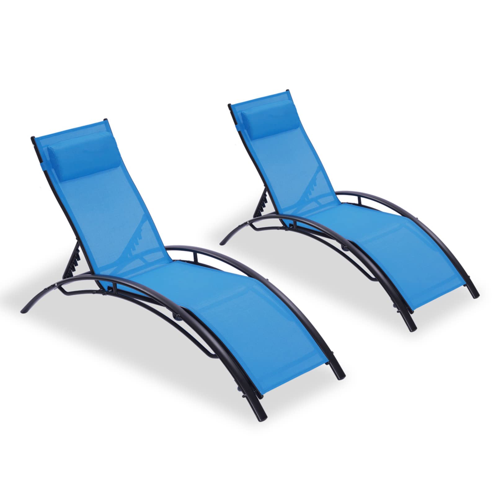 2-Pack Outdoor Patio Chaise Lounge Chairs with 5 Adjustable Backrest & Removable Pillow - Waterproof Sunbathing Recliners for Poolside, Beach, Backyard & Lawn Tanning - Comfortable Blue Lounge Chairs for Relaxation