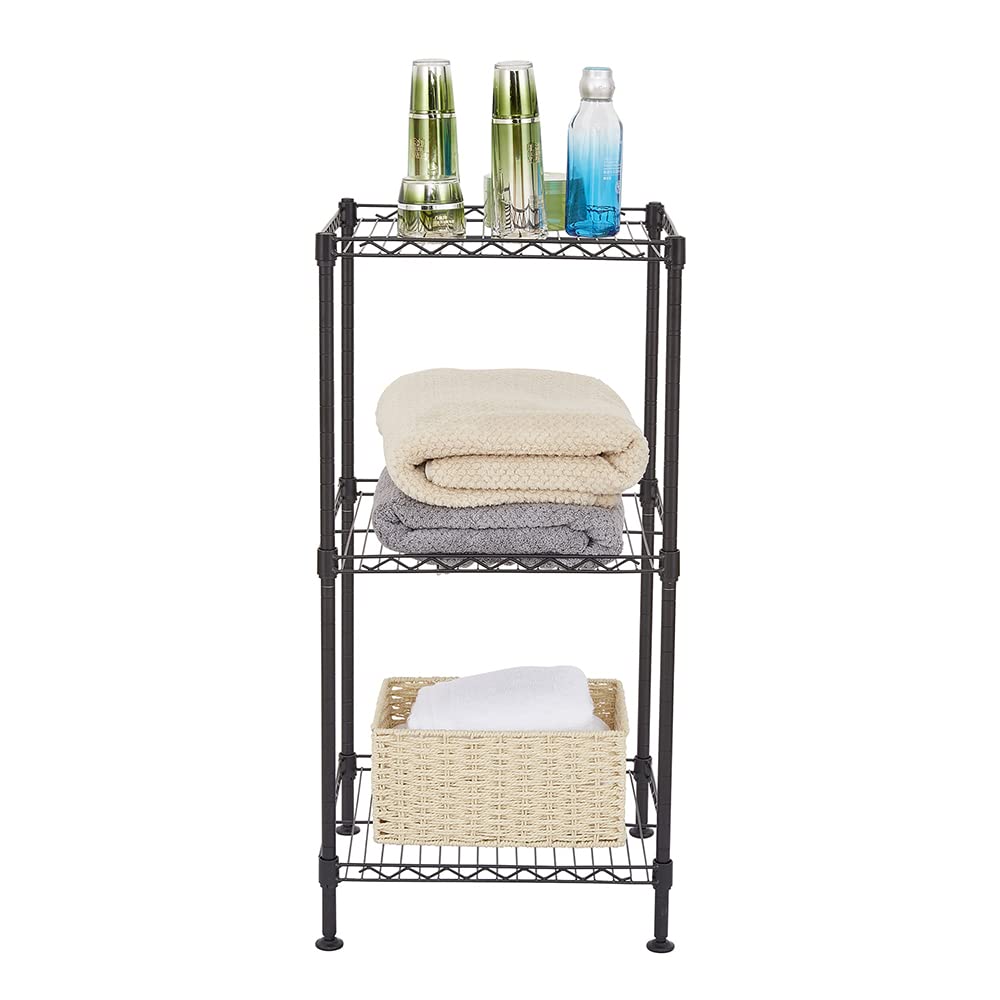 3-Tier Adjustable Height Wire Shelving Unit - Heavy Duty Metal Storage Rack for Garage, Kitchen, Pantry & Closet Organization - 13.78