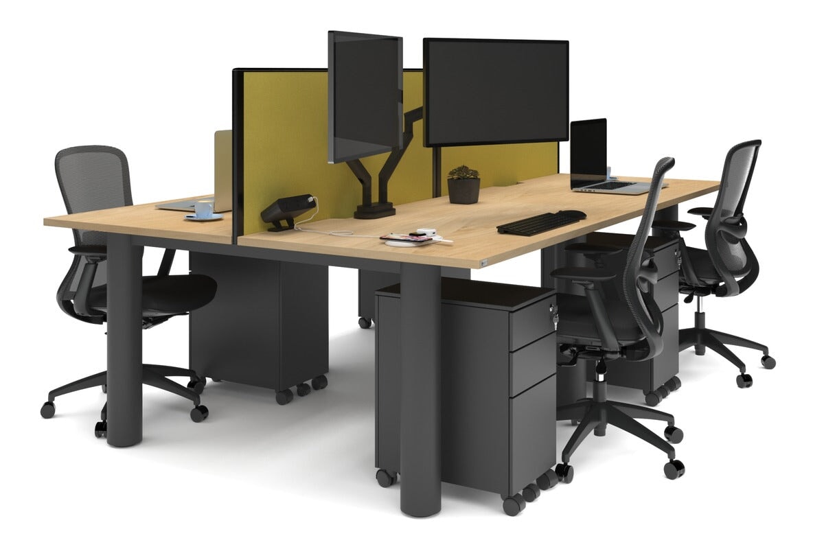 4-Person Office Workstation with Quadro Cylinder Legs - 1200L x 800W Desk with Cable Management Scallop for Modern Workspaces & Collaborative Office Environments